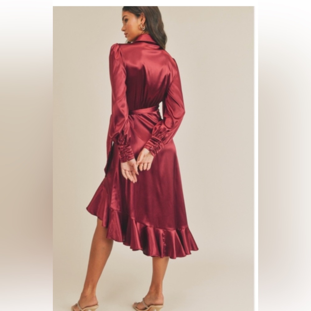 Rachel Parcell Burgundy Satin Wrap Dress